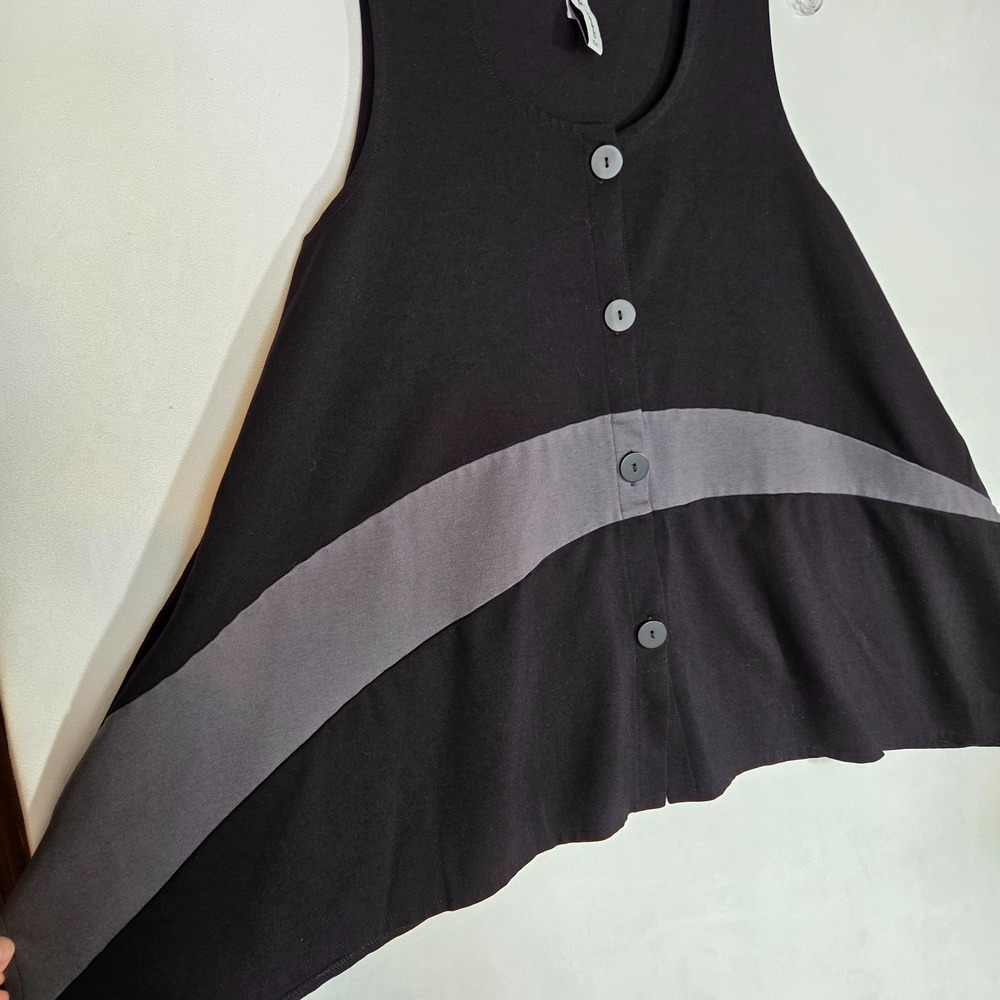 FH Clothing Co. Womens Sm Vest Tank  Lagenlook Color Block Button Front Pockets - Picture 3 of 10